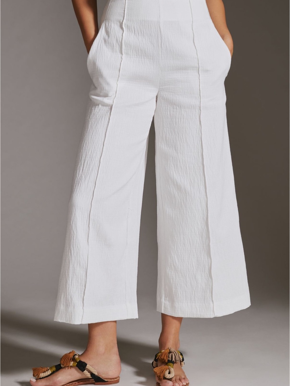 Maeve Wide-Leg White Cropped textured Pants size 10